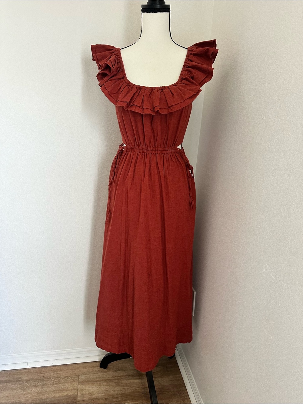 Cleobella Rust Red Ruffled Maxi Dress